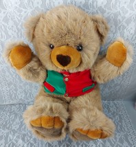 JCPenney Teddy Bear Vest Brown Red Green Christmas Holiday 25&quot; Plush Stuffed - £34.71 GBP