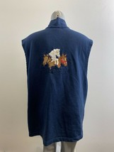 Surpiqure women&#39;s Horse Embroidered Back Full Zip Vest Size XL Blue Cott... - $12.86