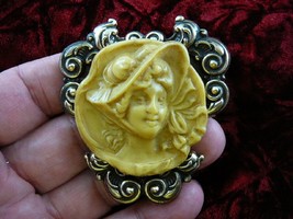 (CL38-8) Woman in bonnet style hat smiling CAMEO Pin Pendant Jewelry NECKLACE - £27.93 GBP