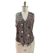 VTG Plaid Wool Vest Art Multi Button Design Olive Green Satin Back M Unisex - $69.50