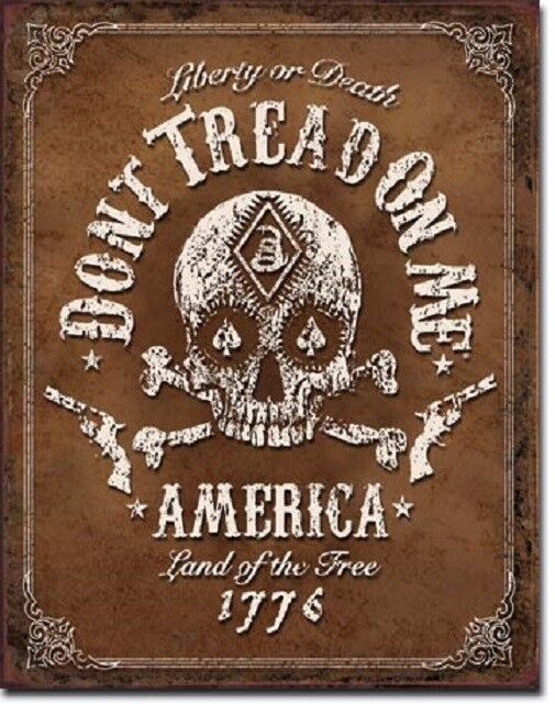 Primary image for Don't Tread On Me American Skull Bones Flag Military Garage Shop Wall Decor Sign