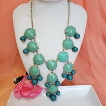 J. CREW Statement Bubble Necklace Green Turquoise Chunky Chic Beads Long Bib - £14.97 GBP