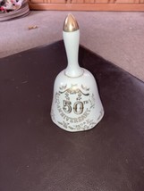 Vintage Porcelain Ceramic BELL---5 1/3&quot; TALL----&quot;HAPPY 50TH Anniversary&quot; - £7.63 GBP