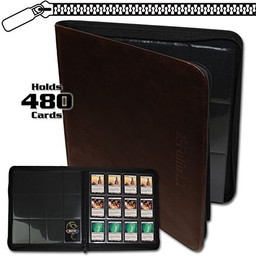 BCW Z-Folio LX Zipper Portfolio Brown 12 Pocket Playset Album Faux Leather
