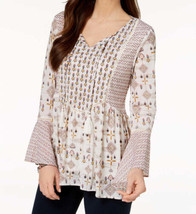 Style &amp; Co Womens Mixed Print Peasant Top Size XX-Large Color White Medallion - £30.89 GBP