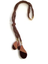 Brown Triple Strand Wooden Style Tile Pendant Necklace - £21.86 GBP