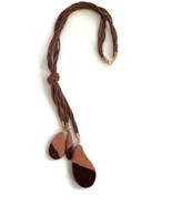 Brown Triple Strand Wooden Style Tile Pendant Necklace - £21.73 GBP