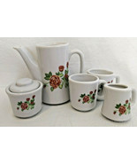 Toy Ceramic Teapot 2 Cups 1 Creamer 1 Sugar Bowl w/Lid  6 Pieces - £7.78 GBP