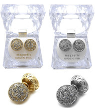 Iced Magnetic Stud Round Hip Hop Fashion Earring Lucite Box Included XE1247 - £13.46 GBP