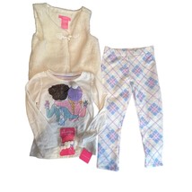 ISAAC MIZRAHI GIRLS 3 PIECE SET FLEECE VEST WHITE PEACE SIGN SEQUINS SIZ... - $22.53