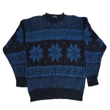 Gant Mens Handmade Sweater XL Snowflake Pattern Blue Black Cotton Vintage 90s - £53.48 GBP