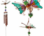 Stained Glass Flitting Butterfly Copper Metal Wind Chime 23&quot;Long Outdoor... - £13.16 GBP