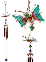 Stained Glass Flitting Butterfly Copper Metal Wind Chime 23&quot;Long Outdoor... - $313.91 MXN