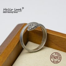 925 Sterling Silver Gothic Python Snake Ring for Men Women Adjustable Size Wrap  - £21.35 GBP