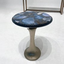 Blue Agate Round Console Table Top, Side Sofa Drink Table Slab Top Decor... - $375.21