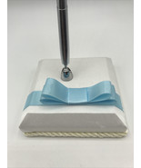 Beverly Clark Classique Penholder White Satin with Blue Ribbon Silver Pen - $35.66 CAD