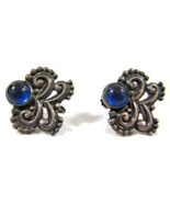 Vintage Margot de Taxco Sterling Silver and Cobalt Blue Earring Set - $216.81