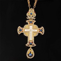 Christian Pectoral Religion Cross Necklace Ornate Crucifix Jesus Orthodox Priest - £31.23 GBP