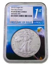 2018-S Silver American Eagle Graded by NGC as PF69 Ultra Cameo FDOI - £67.86 GBP