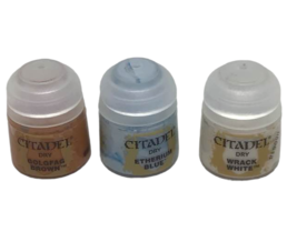 Citadel Colour Paint DRY Wrack White Etherium Blue Golgfag Brown Lot 3 NEW - $21.73
