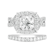 3 Carat Round Lab Grown Diamond Halo Ring with Band in 14K White Gold VVS-VS-FG - £1,756.10 GBP