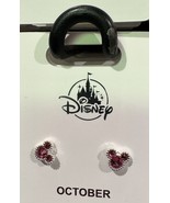 Disney Parks Mickey Mouse Rose October Faux Birthstone Earrings Silver C... - $47.70 CAD