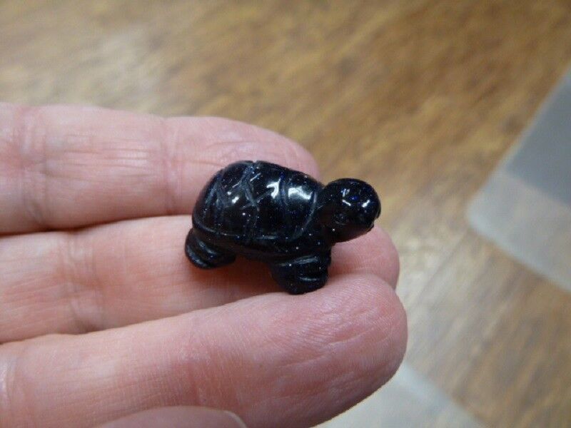 Y-TUR-LA-513) little blue GOLDSTONE TURTLE tortoise carving FIGURINE gem... - $8.59