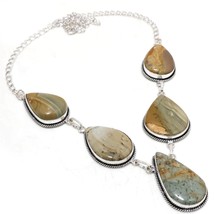 Ocean Jasper Pear Shape Gemstone Handmade Ethnic Necklace Jewelry 18&quot; SA 2207 - £6.29 GBP