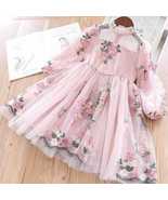 Girls Children toddler Long Sleeve Floral Embroidery Princess Tulle Casu... - £15.18 GBP