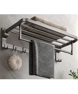 Mustorn Bathroom Towel Rack With Towel Bar And Hooks 23.6 In Foldable Towel - £57.39 GBP