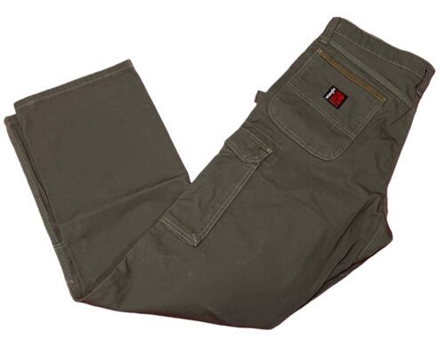 Mens Wrangler Riggs Workwear Pants Cargo Dark Olive Brown Size 33x32 Mint Cond! - £35.19 GBP