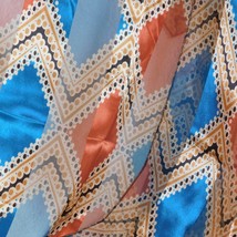 Blue Brown Rectangle Oblong Scarf Diamond Pattern Polyester Korea 59.5 x 13.5 in - £11.41 GBP