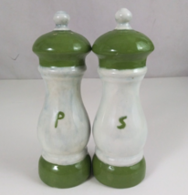 Vintage Green &amp; White Pepper Mill Style Salt &amp; Pepper Shakers - $15.51