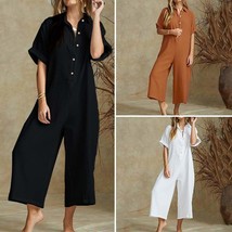 Casual Loose Long Jumpsuit Short Sleeve Rompers - $29.99