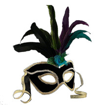 Unlit Carnival Mask - Velvet &amp; Feather, Adult, Handcrafted, Unique Design - $35.49