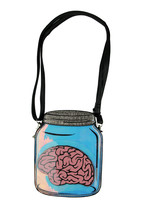 Scratch &amp; Dent Black and Blue Brain In a Jar Crossbody Body Purse Small - $24.74
