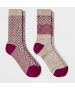 Women&#39;s 2pk Midweight Wool Blend Diamond Textured Crew Boot Socks All In... - $13.66 CAD