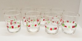Hand Blown Glassware Lowball Fused Green Red Confetti Set of 8 - £31.59 GBP