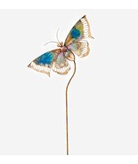 Gold Butterfly Garden Stake Metal 43.5&quot; high Blue Hues Ornate Motifs Mys... - $1,162.64 MXN