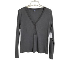 Old Navy Ribbed Henley Top Women&#39;s Size L Charcoal Gray Basic Casual Lay... - $183.95 MXN