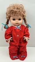 Vintage Eegee Softina Baby Doll 15.5 In 970&#39;s Drink &amp; Wet Red Outfit Curly Hair - £18.66 GBP