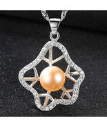 S925 Silver Necklace With 3A Zircon 8-8.5Mm Freshwater Pearl Fashion Rom... - £24.49 GBP