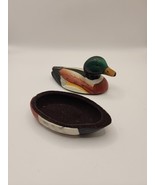 Vintage Hand Painted Ceramic Duck Bird Lid Trinket-MultiColor - $14.41
