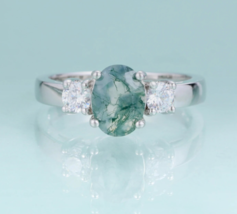 925 Sterling Silver Natural Moss Agate Ring Luxury Fine Jewelry Engagement - £83.33 GBP