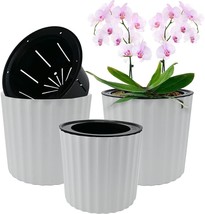 Orchid Pot With Slotted Mesh And Holes, White 7 Inch Plastic Round Self Watering - £29.22 GBP