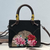 New Flower Embroidery Handbag Women PU Leather Bag Retro Large Capacity Shoulder - £95.92 GBP