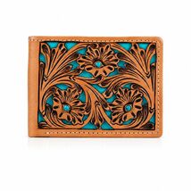 Wallet Men's Western Basket Weave Tooled Leather Beaded Bi-Fold Wallet 1... - $43.55