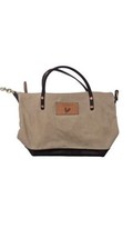 Meanwhile Back On The Farm Beige Waxed Canvas Leather Shoulder Handbag P... - $118.79