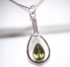 Faceted Peridot Enhanced with Halo Accent 925 Sterling Silver Necklace - £11.50 GBP
