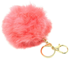 PomPom Key Fob Fluffy Pink Plush Ball Key Ring Clasp Hook Purse Charm Keychain - $12.73